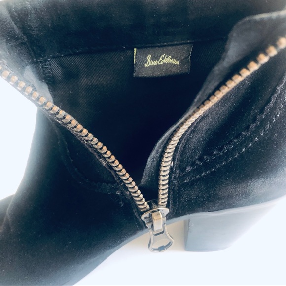 Sam Edelman Louie Black Suede Ankle Zip Bootie Fringe Western - Picture 7 of 9